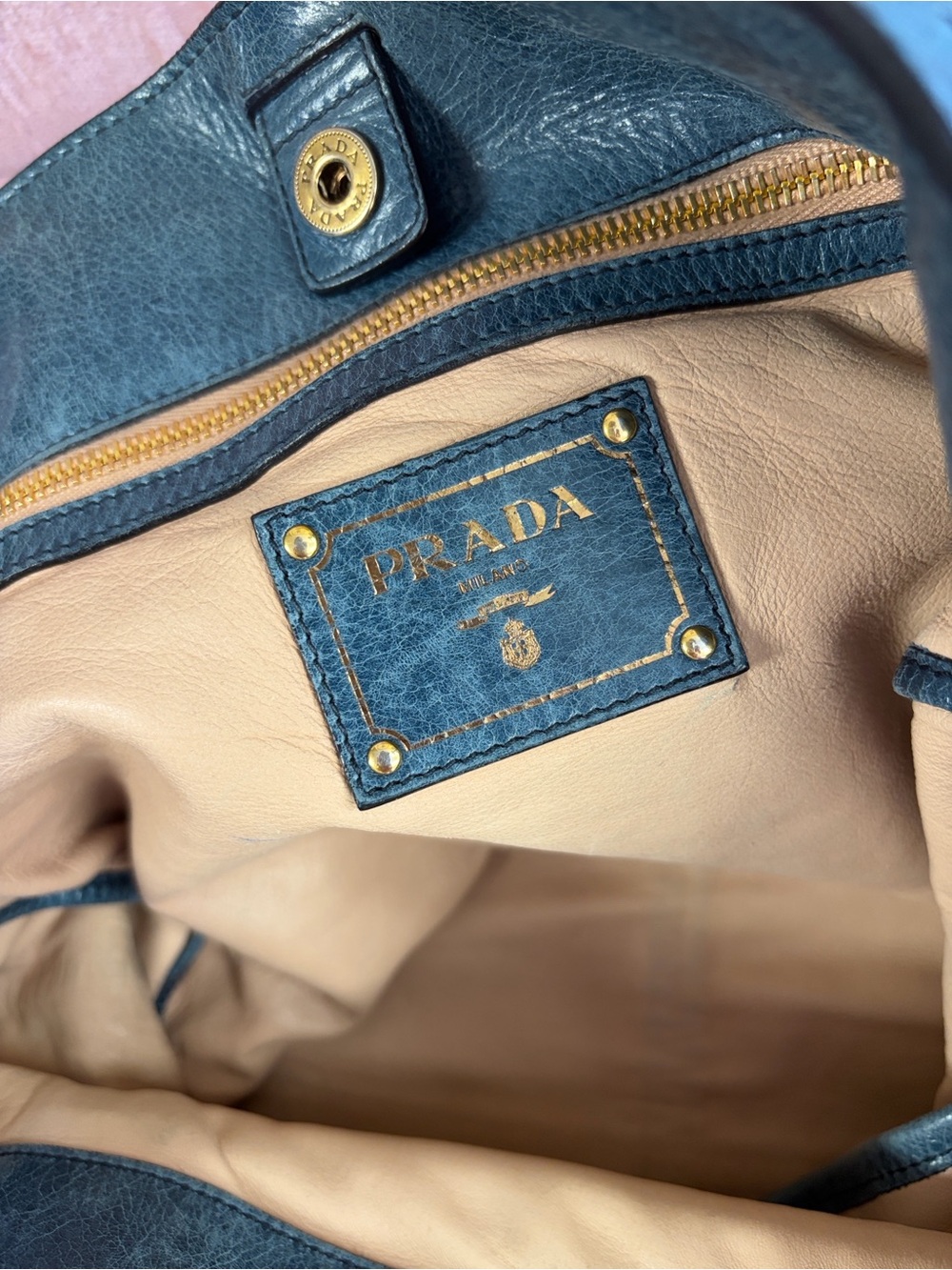 Prada Dark Teal Leather Tote with Gold Hardware - Picture 3 of 6